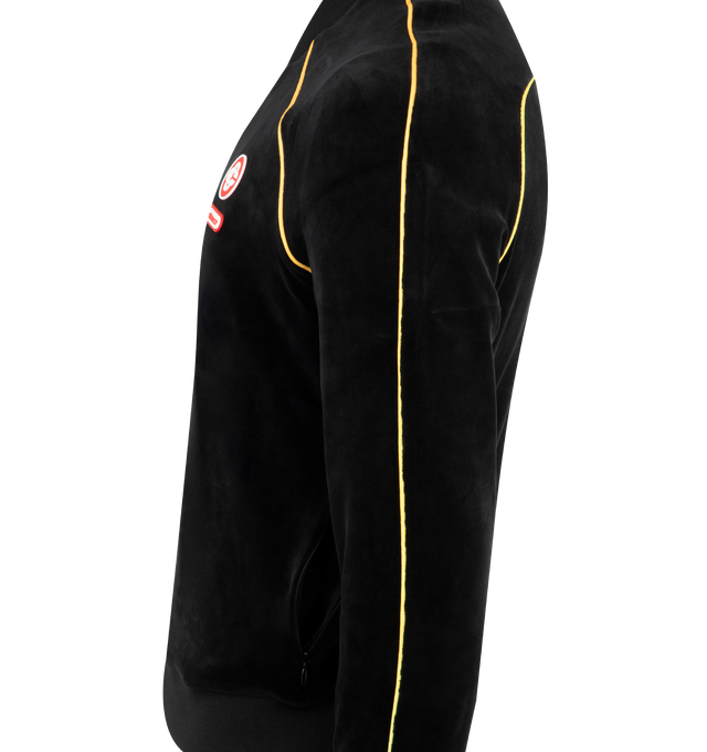 Image 3 of 3 - BLACK - CASABLANCA Velour Track Jacket featuring piping throughout, baseball collar, zip closure, embroidered logo patch at chest, side pockets and ribbed cuffs, collar and hem. 89% cotton, 11% polyamide. Made in Portugal. 
