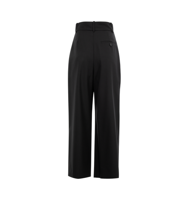 Image 2 of 3 - BLACK - LOEWE Wrap Trousers featuring regular fit, long length, high waist, loose leg, low crotch, asymmetric construction with wrap front, concealed zip fastening, seam pockets, buttoned rear welt pocket, horn button and Anagram embroidery placed at the back. 100% wool. 