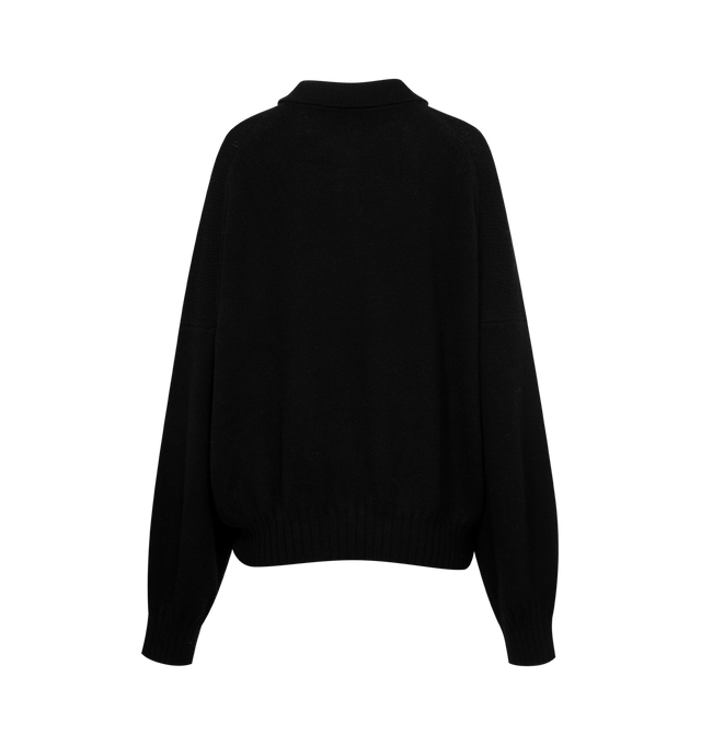 Image 2 of 2 - BLACK - KHAITE Rene Sweater featuring a cashmere polo with voluminous sleeves, and tortoiseshell buttons. Refined by ribbed trim at the hem and cuffs. 100% cashmere. 