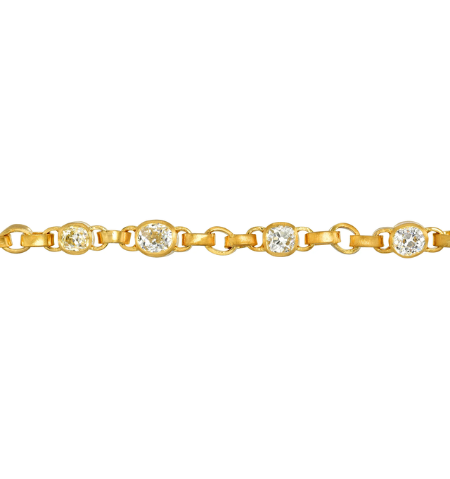 Image 2 of 2 - GOLD - DARIUS JEWELS Diamind Signature Chain Bracelet featuring 7 length, 3.25 cts bezel set Antique Old Mine Cut Diamonds set in 18K Fairmined Yellow Gold. Hirshleifers offers a range of initial pieces from this collection in-store. For personal consultation and detailed information about jewelry, please contact our dedicated stylist team at personalshopping@hirshleifers.com. This item may be restricted for online purchase to international clients. For assistance purchasing this item please  