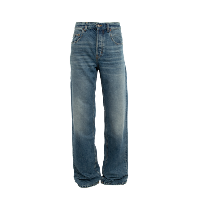 BLUE - SAINT LAURENT Maxi Long Extreme Baggy Jeans featuring mid-rise, five-pocket style, baggy fit, front button closure, waistband with belt loops. 100% cotton.