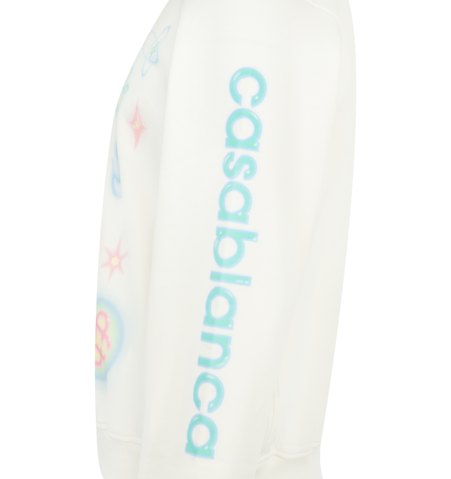 Image 3 of 3 - WHITE - CASABLANCA Airbrush Icons Sweatshirt featuring long-sleeves printed design, ribbed crew neck, cuffs and hem and cotton loopback jersey fabric. 100% organic cotton. 