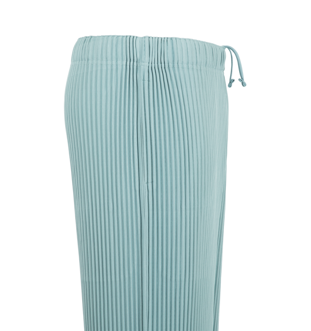 Image 3 of 3 - BLUE - Issey Miyake Color Pleats 2 Pants are sporty, brightly colored straight pants. They are characterized by their portability and light comfort with the unique quick-drying property of polyester material. There are pockets on both sides and a drawcord at the waist, along with a button-fly design. Material: 100% Polyester. Made In Japan. 