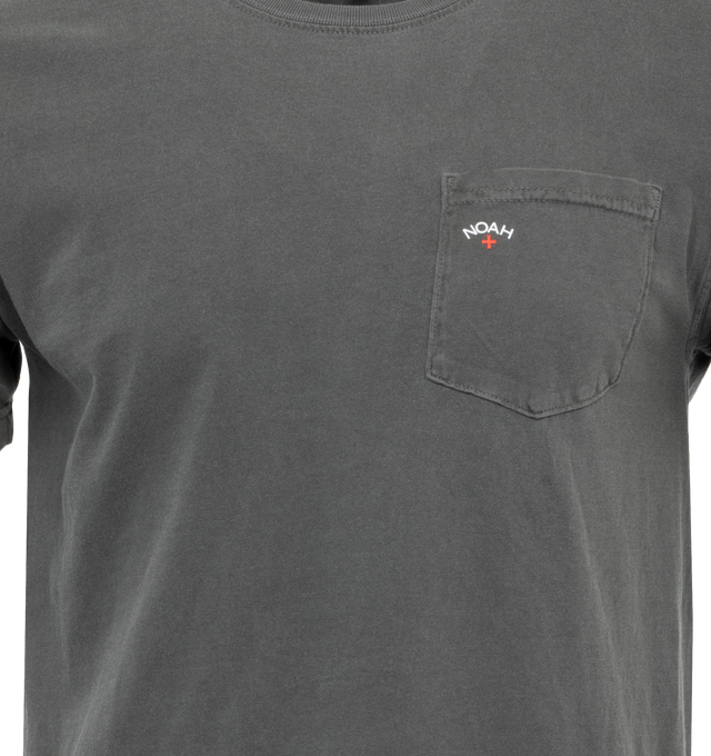 Image 2 of 2 - GREY - NOAH Core Logo Pocket T-shirt featuring logo print at the chest, crew neck, short sleeves, chest patch pocket and straight hem. 100% cotton.  