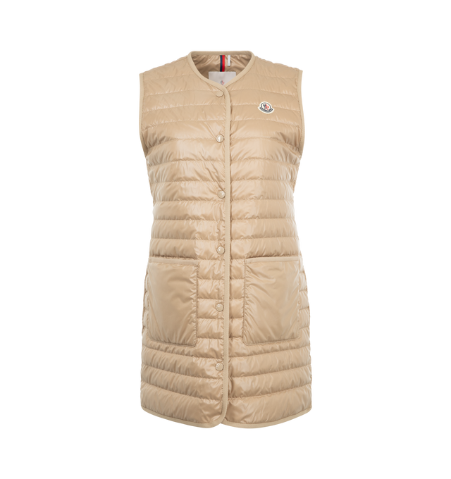 Image 3 of 4 - NEUTRAL - Moncler Meudon Jacket and Detachable Vest has a hooded drawstring neck, a 2-way zip front closure with a snap-over placket, a detachable quilted vest, snap cuffs, flap pockets, and an adjustable drawstring waist. Down and feather fill. Polyester and cotton exterior.  