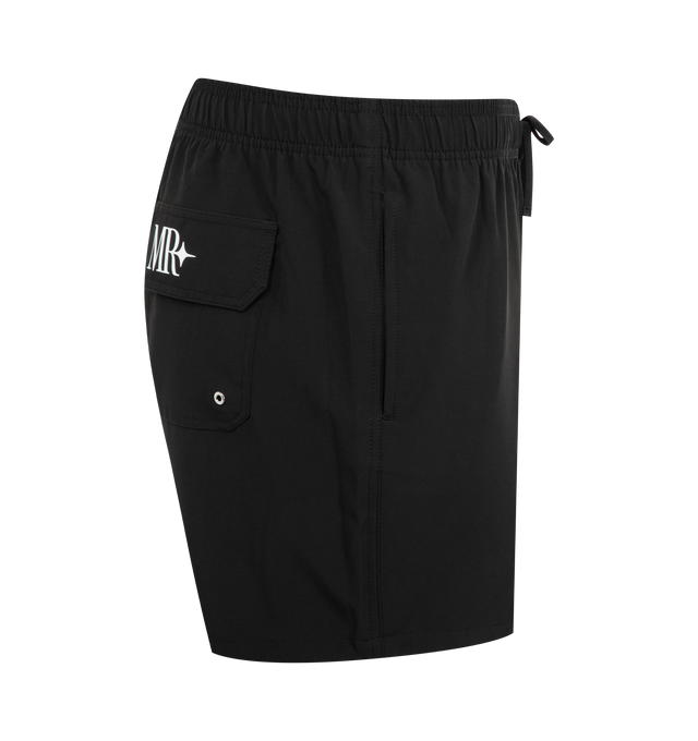 Image 3 of 3 - BLACK - MIDNIGHT RODEO Mr Short featuring elastic waist with drawstring, side slit pockets, one back flap pocket and logo front on leg and back pocket.  