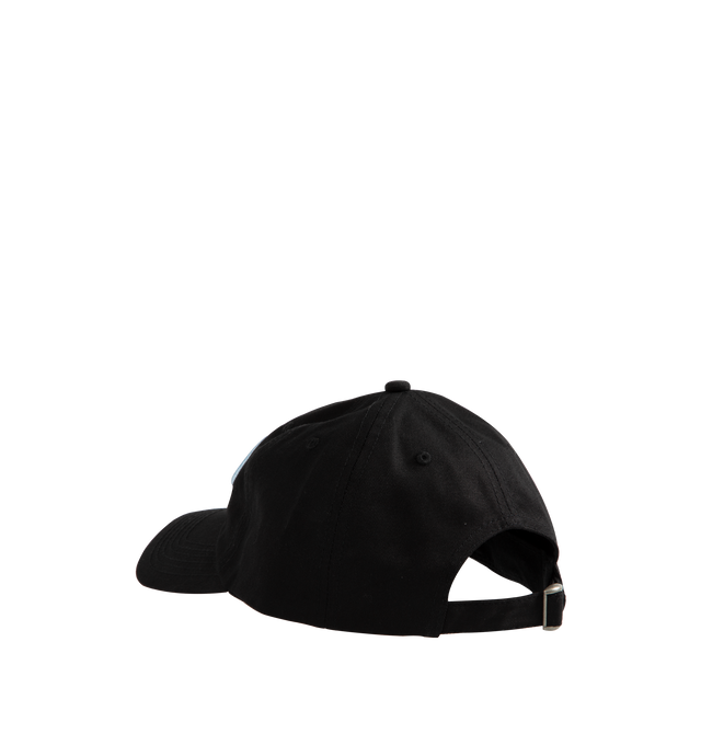 Image 2 of 2 - BLACK - Pleasures Bubble Logo Polo Cap has an embroidered 3D Pleasures logo at the front and an adjustable buckle closure. 100% cotton. Made in China.  