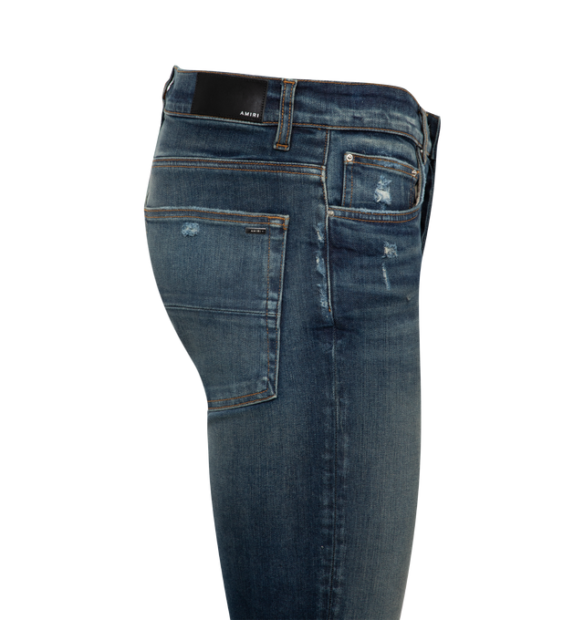 Image 2 of 2 - BLUE - AMIRI Stack Jeans are a 5-pocket style with a button fly. Cotton and elastane. Made in USA. 