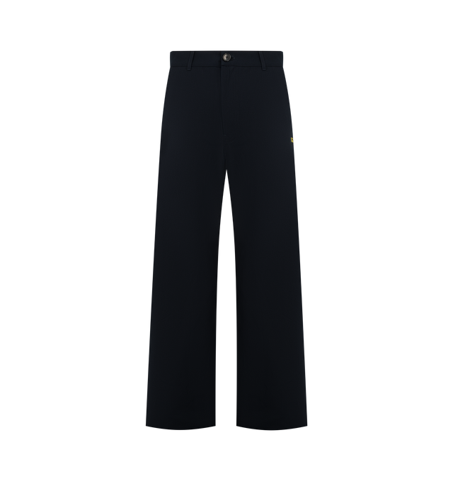 Image 1 of 3 - BLUE - Loewe Mens Cotton Twill Trousers are crafted from cotton twill. Features a regular fit, regular length, mid-rise waist, straight leg, button fastening with zip fly, front slash pockets, rear patch pockets, side pocket, hammer loop detail, Double L embroidery at the front, and LOEWE debossed leather and suede patch at the back. Main Material: Cotton. Made in Italy. 