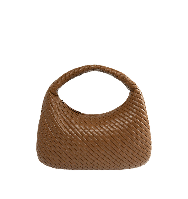 Image 1 of 3 - BROWN - Bottega Veneta Women's Medium Veneta Shoulder Bag is crafted from padded Intrecciato leather and features a seamless woven construction, a sculptural shoulder silhouette, and a top zip closure. Designed with a single-compartment interior and a zip pocket for organization, this signature style is finished with a suede lining and brass-finish hardware. Main Material: Padded Intrecciato Leather. Lining: Suede. Hardware: Brass Finish. Dimensions: 44 x 28 x 5 cm / 17.3 x 11.0 x 2.0 in. Han 