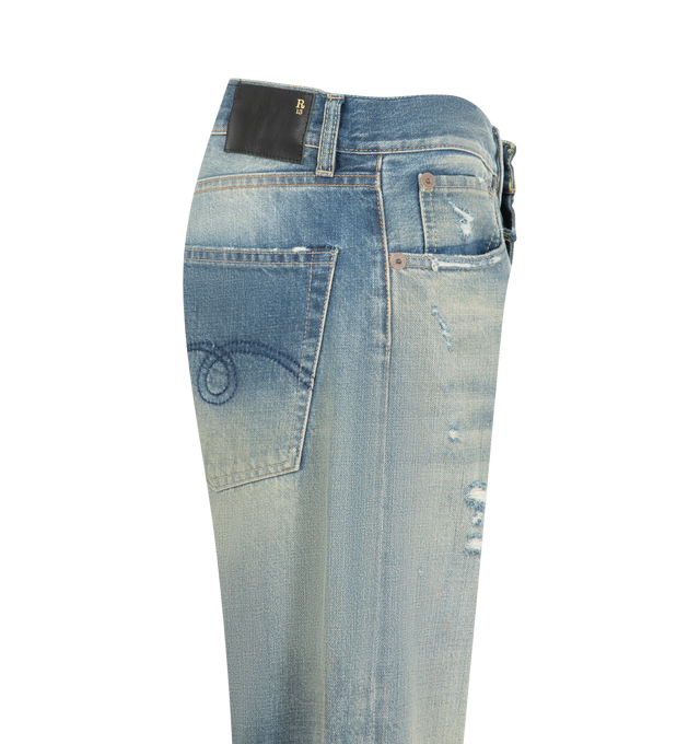 Image 3 of 3 - BLUE - R13 Cuffed Boyfriend Jean is crafted from denim and features the brand's signature relaxed boyfriend silhouette with oversized rolled cuffs. Designed with a mid-rise waist, classic five-pocket construction, and a worn-in wash that enhances its vintage-inspired character. Main Material: Cotton. 