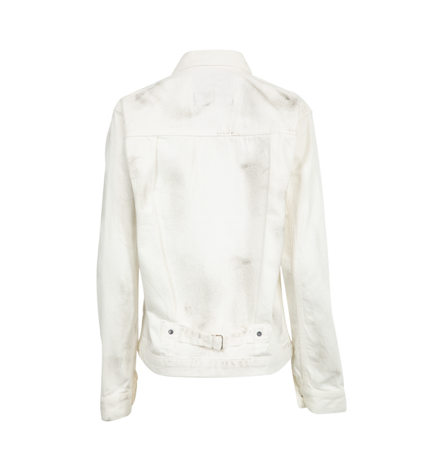 Image 2 of 2 - WHITE - FULLCOUNT 2107 Denim Jacket featuring button front closure, flap pocket on the chest, back adjustment straps, long sleeves with buttoned cuffs, collar and bar-tacked at stress points for durability. 100% cotton. 