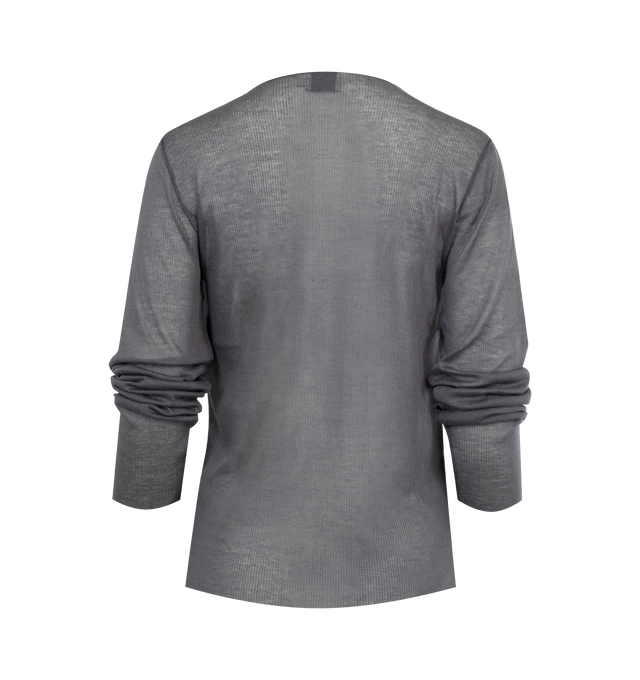 Image 2 of 2 - GREY - DEIJI STUDIOS Knit Long Sleeve featuring sheer fine knit long sleeved top with exposed seams and tag, baby locked finishes and a relaxed fit. 65% ecovero, 35% recycled polyester. 