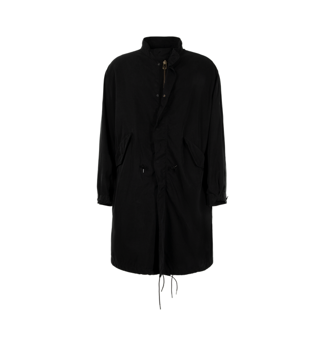 Image 2 of 3 - BLACK - A.Presse Men's Vintage Washed Silk Cotton M-65 Field Parka is crafted from a silk and cotton blend and features a military-inspired M-65 field parka silhouette with a garment-dyed finish. Designed to develop unique character over time, each piece varies slightly in color and size, reflecting the brand's vintage-inspired approach to fabrication and finishing. Main Material: 60% Silk, 40% Cotton. Made in Japan.  