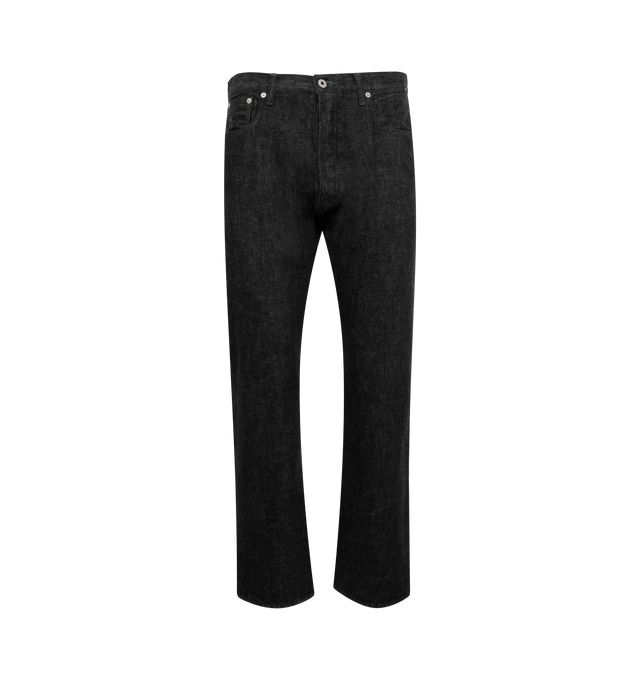 Image 1 of 3 - BLACK - POST O'ALLS No. 2 Five Pocket Jean featuring baggy fit, 5 pocket styling, button closure and logo patch at back waist. 100% cotton. Made in Japan. 