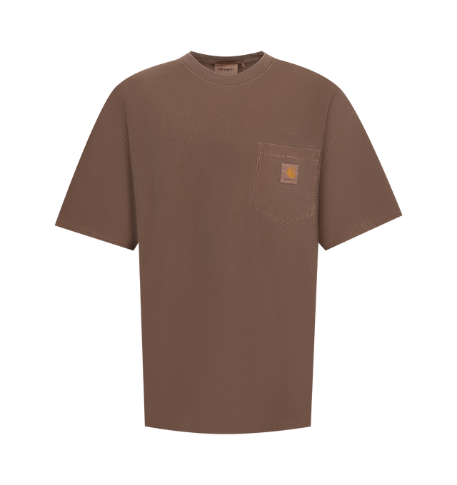Image 1 of 2 - BROWN - Carhartt WIP Mens Loose Pocket T-Shirt is crafted from midweight garment-dyed organic cotton jersey. Features an oversized fit, crew neckline, short sleeves, chest pocket with woven Square Label, and garment-dyed finish for a soft feel. Main Material: 100% Organic Cotton. Made in Tunisia. 