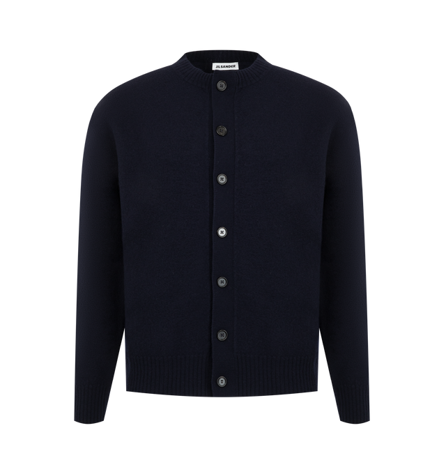 Image 1 of 2 - BLUE - Jil Sander Mens Crewneck Sweater is crafted from premium wool knit. Features a classic fit, crew neckline, long sleeves, and ribbed collar, cuffs, and hem. Main Material: 100% Wool. Made in Italy. 