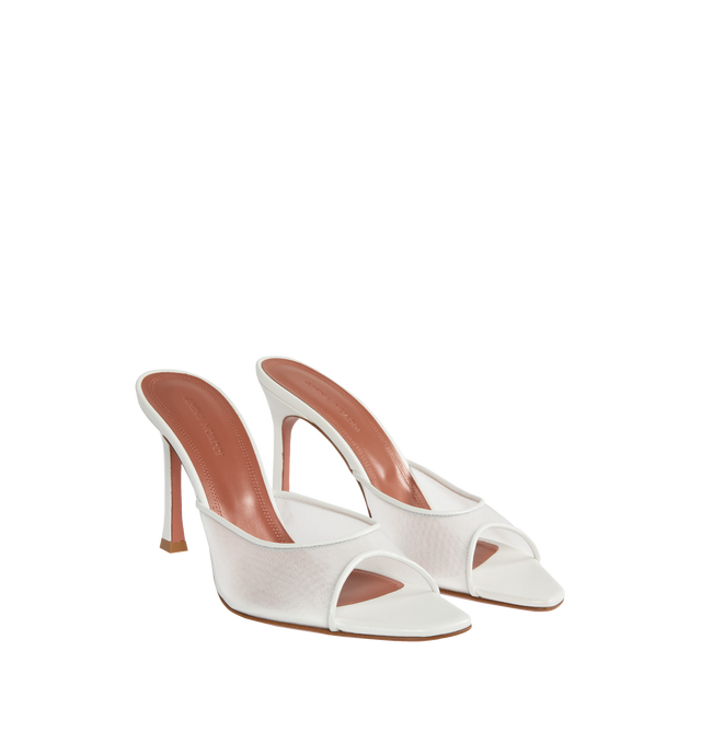 Image 2 of 4 - WHITE - AMINA MUADDI Alexa slipper mule in mesh with 95mm heel. 100% mesh upper and lining, sole 70% leather / 30% rubber. Made in Italy. 
