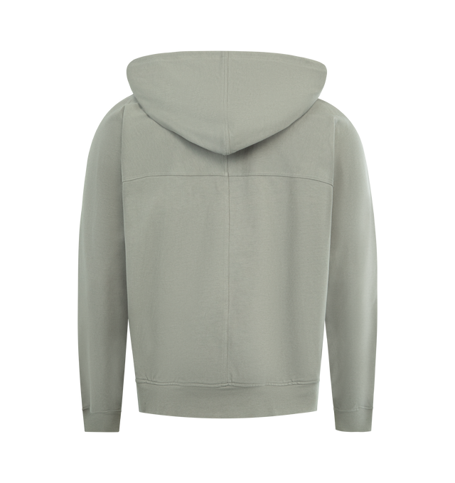 Image 2 of 2 - GREY - RICK OWENS Windbreaker Hoodie featuring heavyweight GOTS-certified organic cotton jersey hoodie, drawstring at hood, press-stud at zip closure, seam pockets at front, rib-knit hem and cuffs, yoke sleeves, central seam at back and logo-engraved silver-tone hardware. 100% cotton. Made in Italy. 