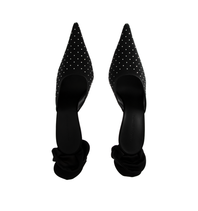 Image 4 of 4 - BLACK - Magda Butrym Pointed Toe Mules have knife heels with the designer's iconic 3D roses and mesh toe boxes detailed with all-over crystals. Leather soles.  