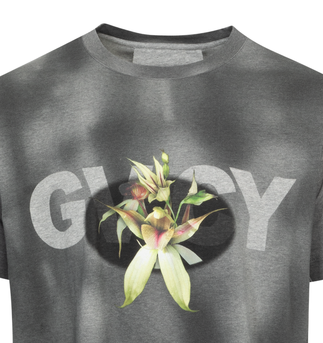 Image 2 of 2 - BLACK - GIVENCHY Boxy Short Sleeve Tee featuring crew neck, GVCY and flower print on the front, small 4G emblem printed on the back and boxy fit. 100% cotton. 