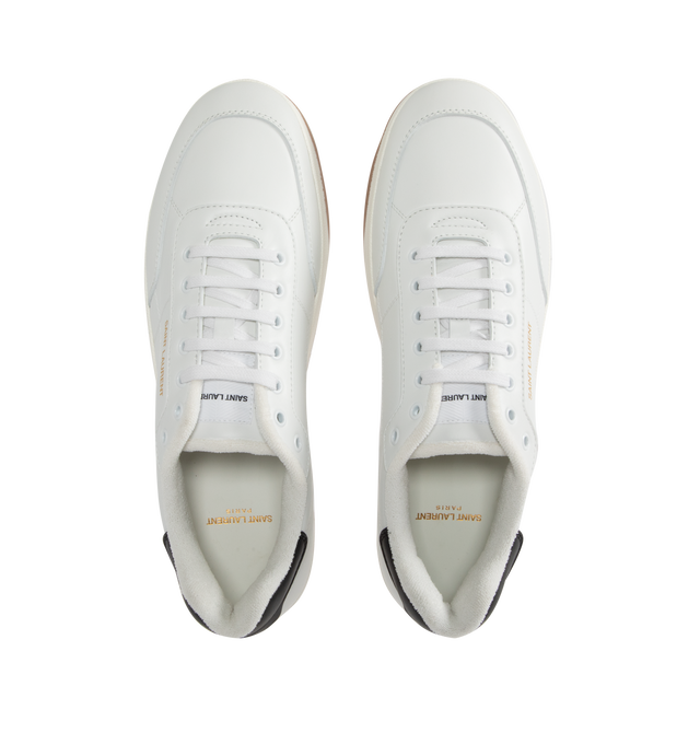 Image 5 of 5 - WHITE - Saint Laurent SL61 Sneakers are a lace-up style with perforated leather at the front, gold-tone logos at the pull tabs and along the sides, and rubber soles. 100% leather. Made in Italy.  