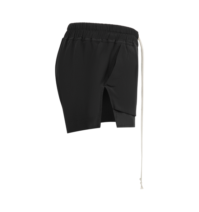 Image 3 of 3 - BLACK - RICK OWENS Fog Boxers Shorts featuring drawstring at elasticized waistband, two-pocket styling, mock fly, exposed pocket lining at cuffs and vented outseams. 74% organic cotton, 26% linen. Made in Italy. 