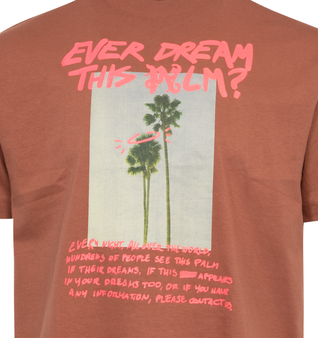 Image 2 of 2 - BROWN - PALM ANGELS Palm Dream T-shirt featuring graphic print to the front, crew neck and short sleeves. 100% cotton. 