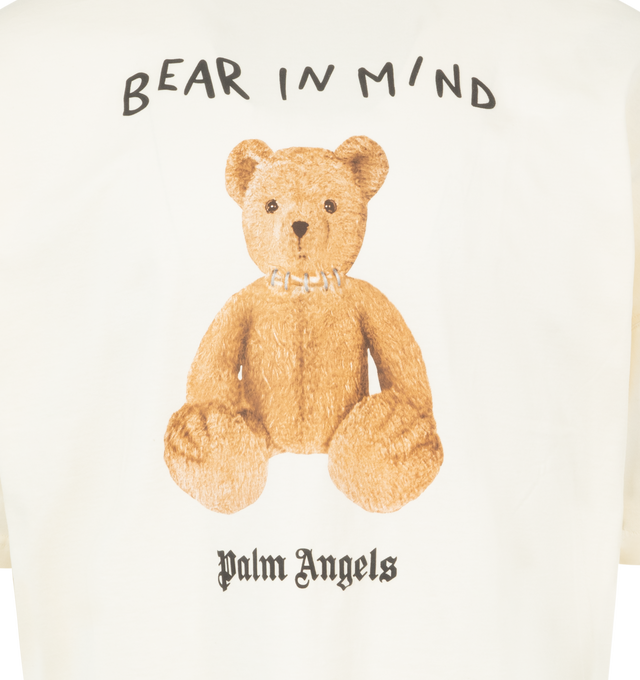 Image 2 of 2 - WHITE - PALM ANGELS Bear in Mind T-Shirt featuring oversized fit, embroidered slogan, bear appliqu, embroidered logo, crew neck, short sleeves and straight hem. 100% cotton.  