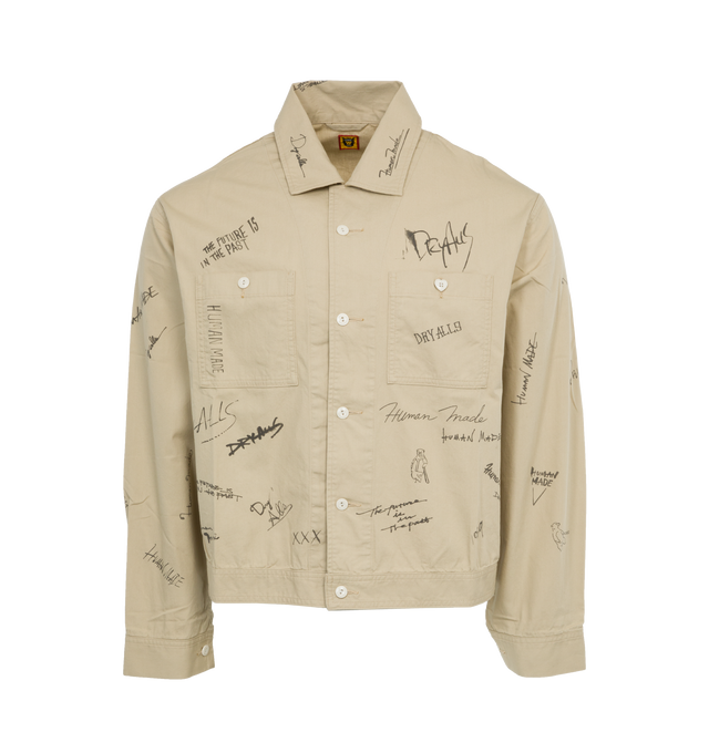 Image 1 of 4 - NEUTRAL - HUMAN MADE Printed Short Blouson featuring hand-painted graphics, heart button on the left chest pocket, button front and collar. 100% cotton.  