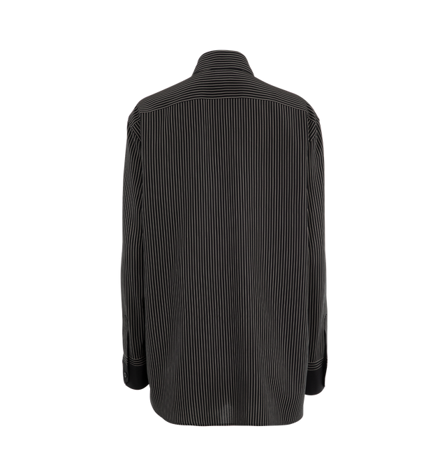 Image 2 of 2 - BLACK - SAINT LAURENT Chemise Col Yves Shirt featuring front button closure, buttoned cuffs and stripes throughout. 100% silk. Made in Italy. 