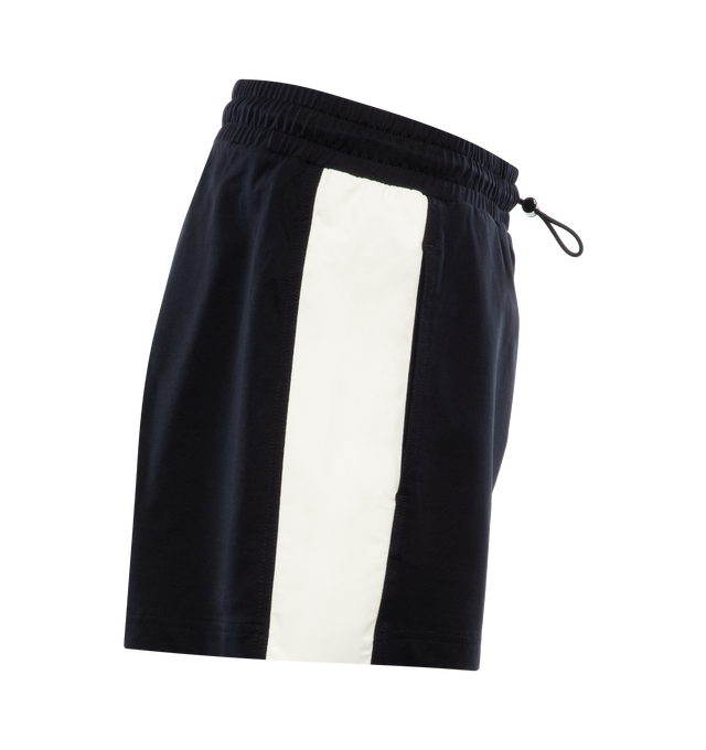 Image 3 of 3 - NAVY - MONCLER Jersey Shorts featuring poplin insert, elastic waistband with drawstring fastening and logo. 100% cotton. 