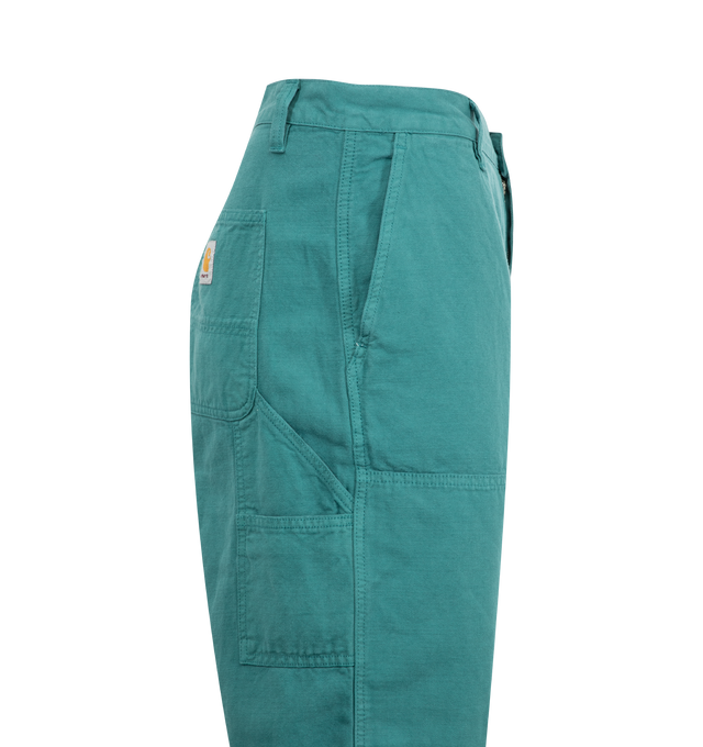 Image 3 of 3 - GREEN - CARHARTT WIP Walter Double Knee Pant featuring relaxed tapered fit, button and zip closure, multiple pocket styling, double layer knees and woven square label. 61% cotton, 39% linen. 