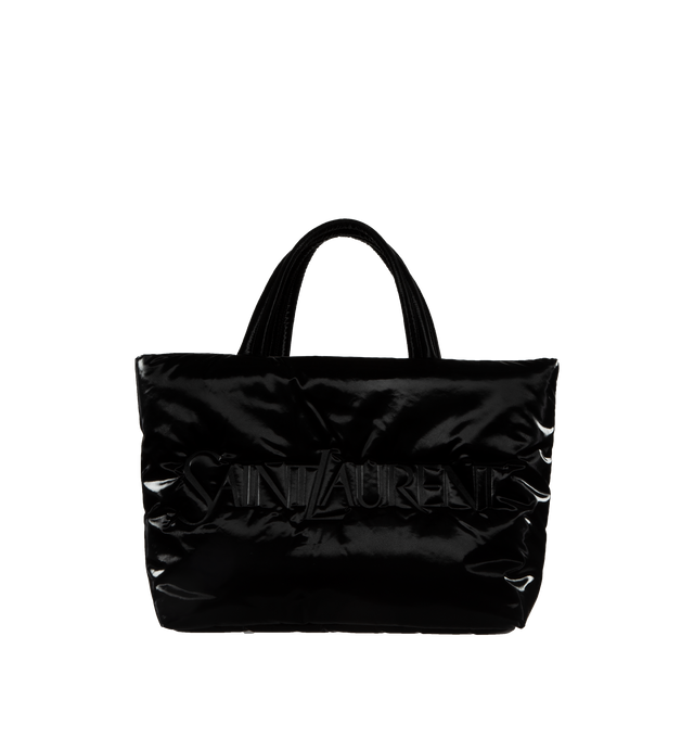 Image 1 of 3 - BLACK - SAINT LAURENT Silktech Canvas Tote featuring embossed logo, leather lining, matte black hardware and one zip pocket. 16.1/19.7 X 13.4 X 6.7 inches. 95% polyamide, 3% calfskin leather, 2% brass. 