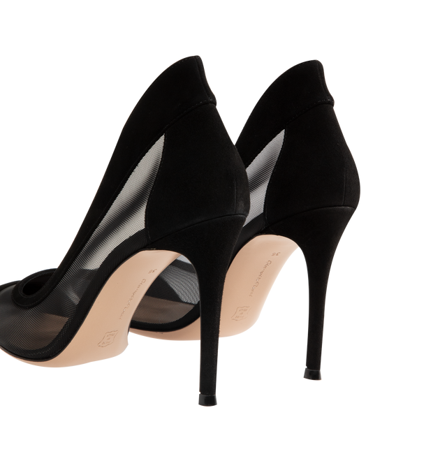 Image 3 of 4 - BLACK - Gianvito Rossi Womens Pumps are crafted from suede and mesh. Feature a pointed toe, stiletto heel, leather and fabric lining, and leather sole. Main Material: Suede, Mesh; Lining: Leather, Fabric; Sole: Leather. Made in Italy. 