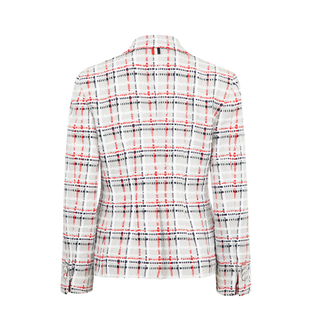 Image 2 of 2 - WHITE - THOM BROWNE High Break Sport Coat in eyelash ribbon tweed featuring notch lapel, long sleeves, button cuffs, front flap pockets and chest welt pocket. Made in Italy. 