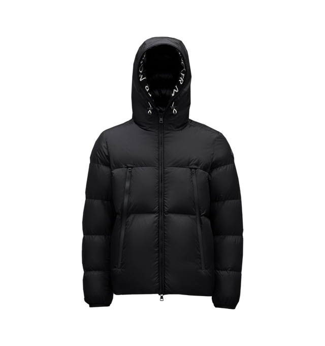 BLACK - MONCLER Montcla Jacket has an adjustable drawstring hood, signature ribbon trim, front zipper closure, and zip pockets. 100% polyamide and nylon.  