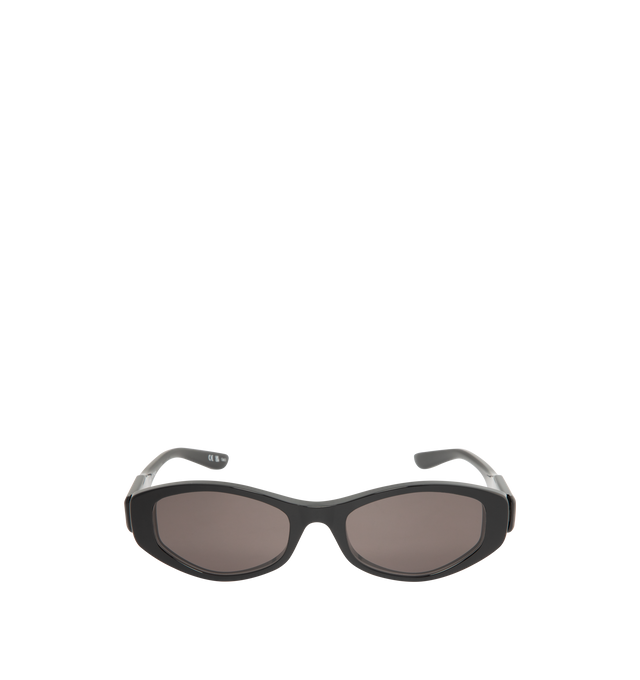Image 1 of 3 - BLACK - BALENCIAGA Nova Oval Sunglasses featuring Eastman Acetate Renew (40% bio-based, 27% recycled), oval shape, standard fit and BB logo metal plate on both temples. Lens material: Bio-Nylon. 100% UVA/UVB protection. Acetate. Made in Italy. 