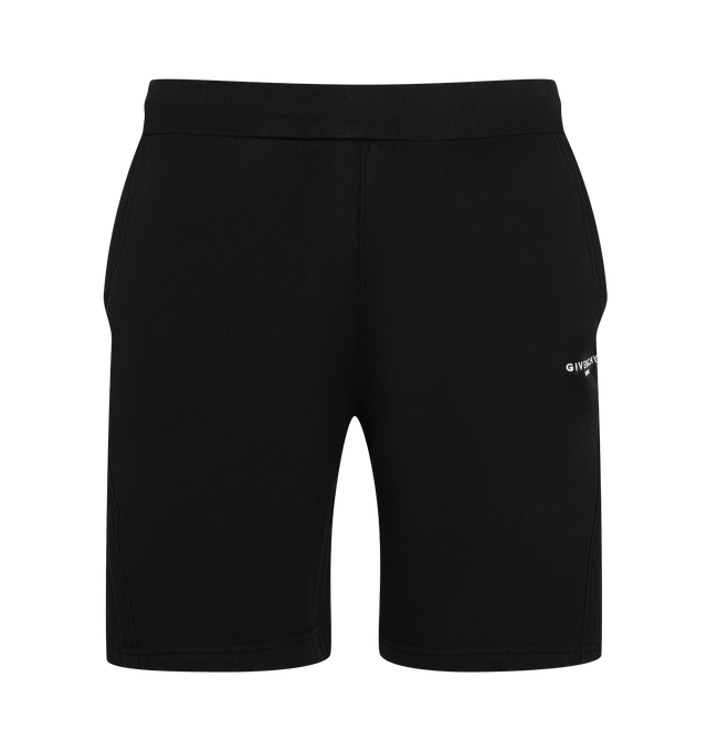 Image 1 of 3 - BLACK - Givenchy Men's Couture Seam Shorts are crafted from soft fleece and feature an elasticated drawstring waistband and signature couture seam construction that creates a rounded silhouette. Designed for elevated everyday comfort, this relaxed Bermuda style is finished with contrasting Givenchy Paris embroidery at the front left leg, a Givenchy Paris Archives label at the back, and multiple pockets for functionality. Main Material: Cotton Fleece. 