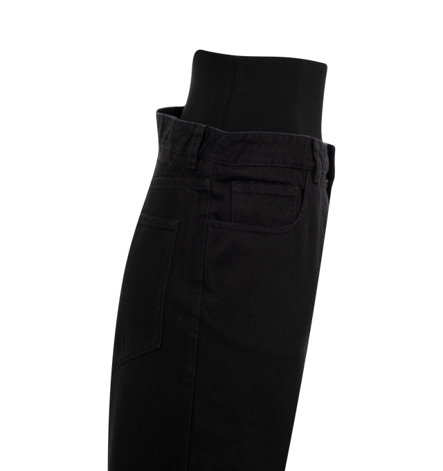 Image 3 of 3 - BLACK - Alaia Knit Band Tailored Trousers are a high-waisted style with a straight fit, an elastic knit belt,  2 back button pockets, and side pockets.  