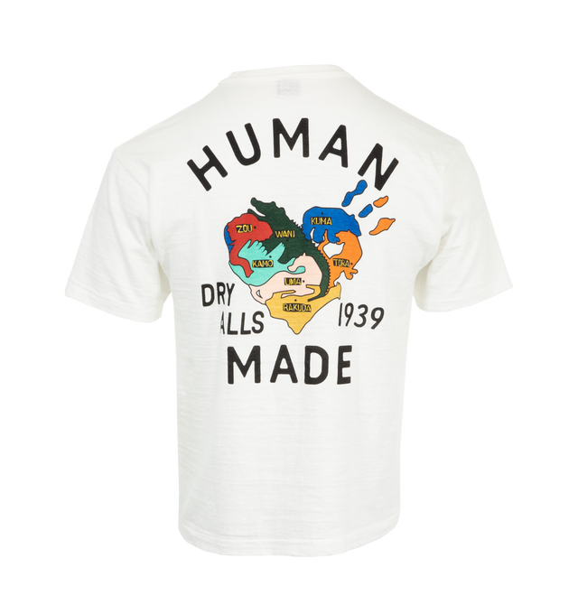 Image 2 of 4 - WHITE - Human Made Men's T-shirt with a rounded body and a soft texture resulting from the use of slub yarn. Graphics appear on the left chest and back. 100% COTTON. 