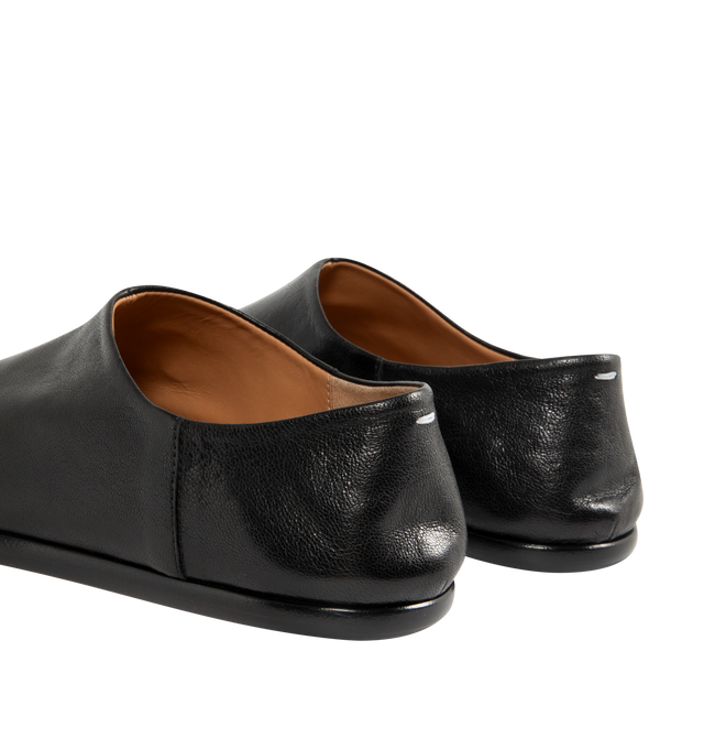 Image 3 of 4 - BLACK - MAISON MARGIELA Tabi Babouches Loafers featuring textured leather upper, square cleft toe, signature white stitch at heel tab, collapsible heel counter, suede and grained lambskin lining and polished calfskin sole with rubber injection. Leather. Made in Italy. 