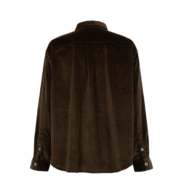 Image 2 of 2 - BROWN - Loewe Men's Cotton Corduroy Shirt is crafted in a medium-weight cotton corduroy featuring a contrasting leather chest patch pocket. Features: Relaxed fit, regular length, Classic collar, Button front fastening, Buttoned cuffs, Debossed Double L placed on the chest pocket. 