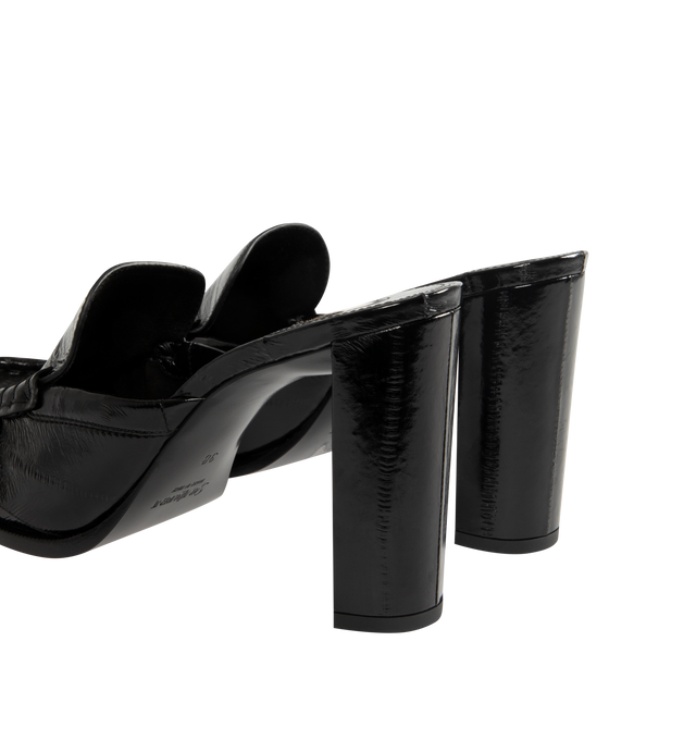 Image 3 of 4 - BLACK - SAINT LAURENT Le Loafer Mule featuring supple penny loafer mule pump, hand-stitched moc toe, covered block heel, round saint laurent-engraved metal plaque on the insole and leather sole. Heel height: 3.5 inches. Eel. Made in Italy. 