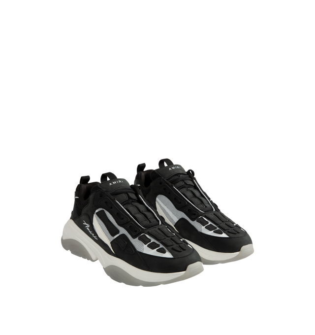 Image 2 of 5 - BLACK - Amiri Bone Runner Sneakers are a lace-up style with round toes, leather and textile uppers, and synthetic soles.  