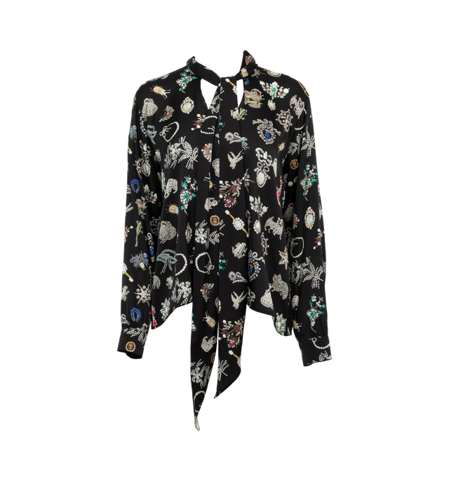 BLACK - LIBERTINE BLACK DIAMOND PINS TIE BLOUSE featuring relaxed fit, self tie at neck and button closure at cuff. 100% silk. 