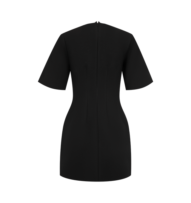 Image 2 of 2 - BLACK - Toteme Women's Sculptural Short Dress is crafted from smooth bonded scuba crepe with a cushioned hand feel and features precise darts through the waist. Cut to a mid-thigh length, this black dress is finished with elbow-length sleeves and a concealed back zipper. Main Material: 68% Viscose, 17% Wool, 15% Polyurethane. Made in Portugal. 