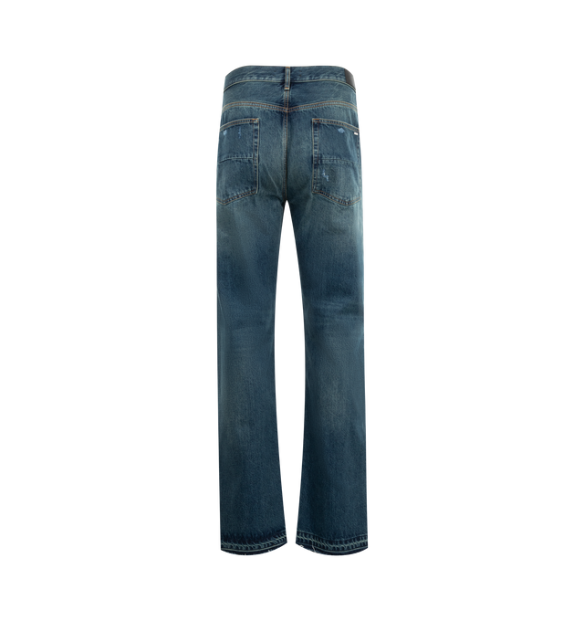 Image 2 of 3 - BLUE - Amiri Released Hem Jeans are a 5-pocket, straight leg style with a vintage feel. 100% cotton. Made in USA.  