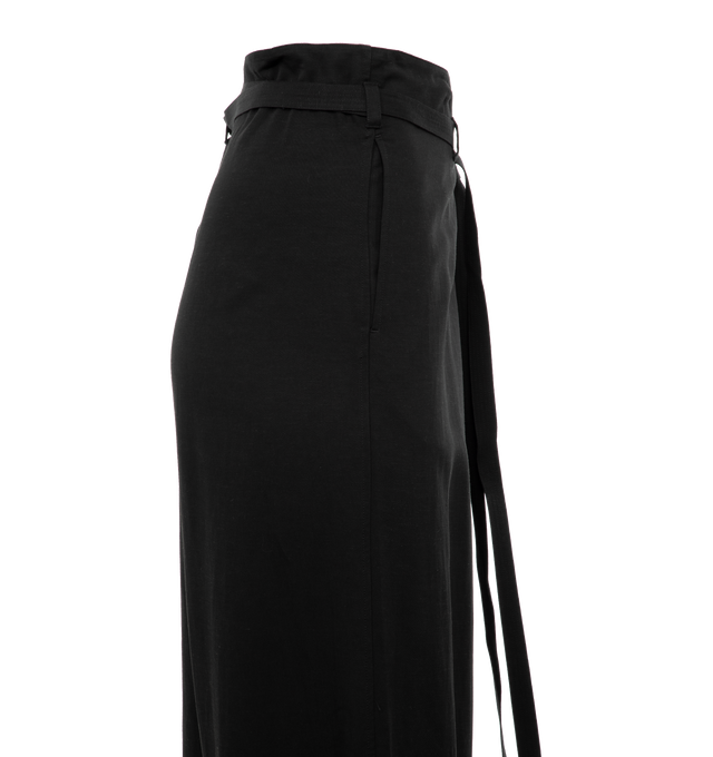 Image 3 of 4 - BLACK - TOTEME Fluid Tie-Waist Trousers featuring high-waist, all-around ties that create a subtle paperbag bag effect when fastened, made from ECOVERO rayon blended with linen, long, wide legs and slip pockets. 85% viscose, 15% linen. 
