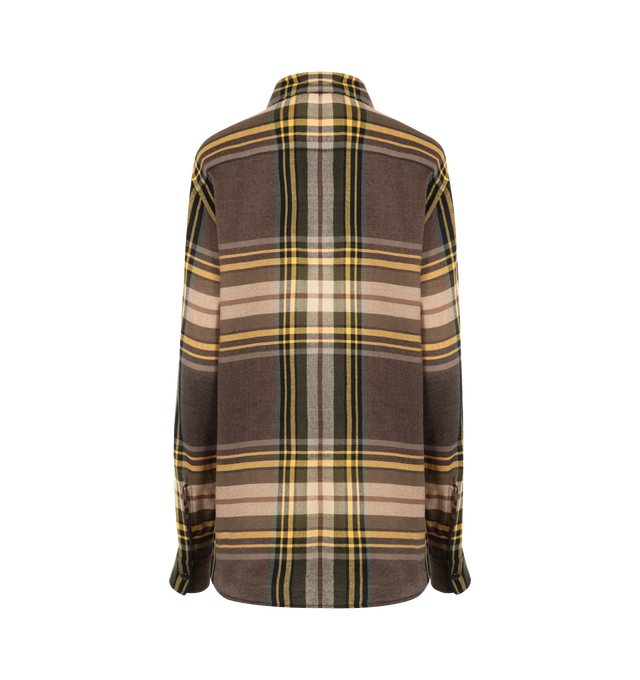 Image 2 of 2 - BROWN - Saint Laurent relaxed-fit shirt made with certified wool and certified silk, featuring a pointed collar, CASSANDRE embroidery at the hem, front button closure and one-button cuffs. 60% WOOL, 40% Other. Made in ITALY. 
